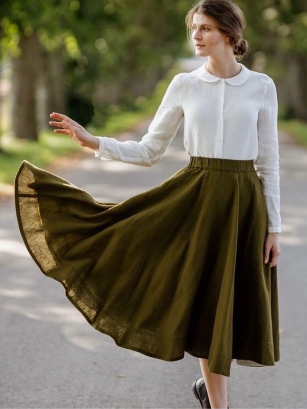Son de Flor Classic – Full-Circle Linen Midi Skirt- Size XS